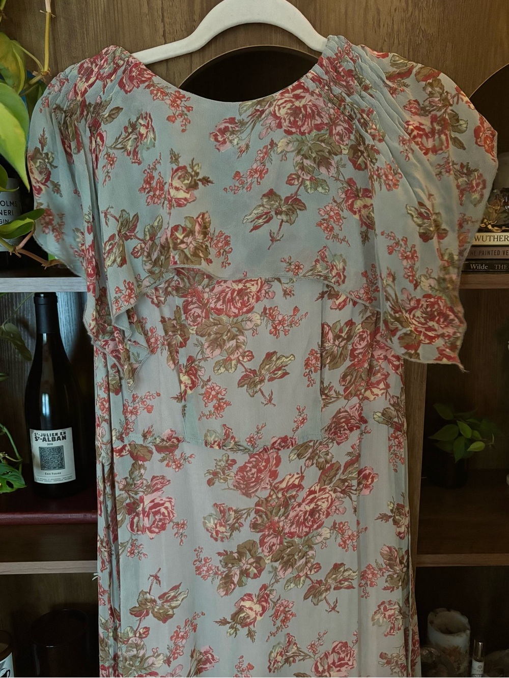 XS Pastel Pink Blue Floral Rose Print V-Neck Maxi Dress - Picture 13 of 13